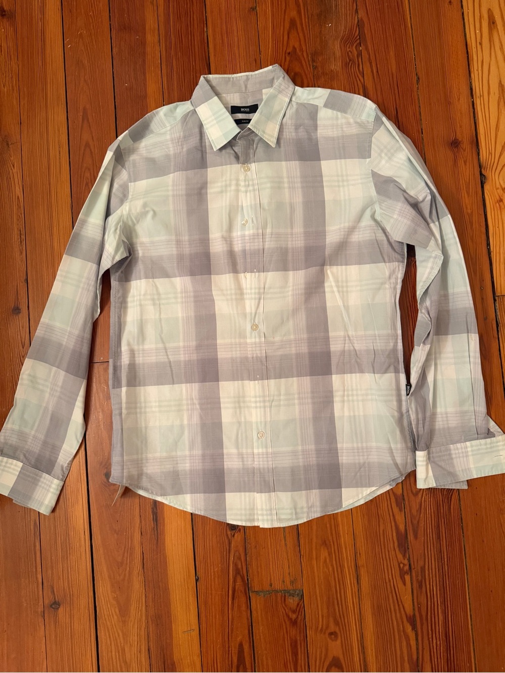 Hugo Boss Men's Plaid Dress Shirt - Light Gray & White